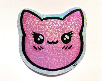 Kawaii Pink Kitty Cat Holographic Sparkle Pastel Goth Vinyl Sticker