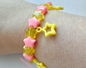 Yellow and Pink Stars Kawaii Charm Bracelet