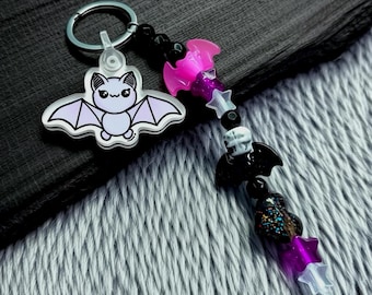Brelok do kluczy w kształcie nietoperza z koralikami w stylu Pastel Goth – Upiorny Kawaii