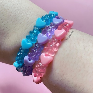Gummy Bear Purple Blue Pink Candy Bracelet Valentines Day Kawaii Jewelry