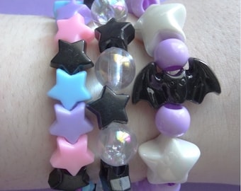 Pastel Goth Bat Rainbow Star Bracelet Set