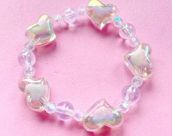 Irridesent white heart bead bracelet crystal bead kawaii fairy kei sweet Lolita