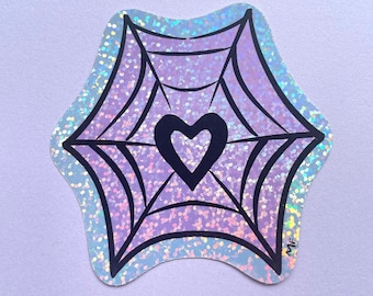 Spider Web Heart Holographic Pastel Goth Vinyl Sticker