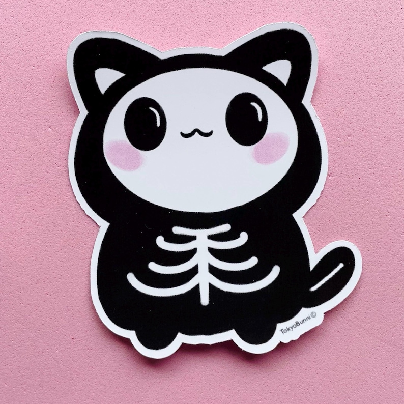 Skeleton Kitty Skeleton Kitty Goth Kawaii Vinyl Sticker - Etsy
