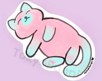 Sleepy Pastel Watercolor Kitty Vinyl Sticker