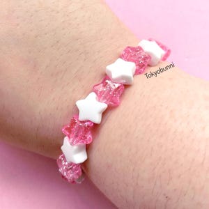 Kawaii Glitter Pink and White Star Bracelet