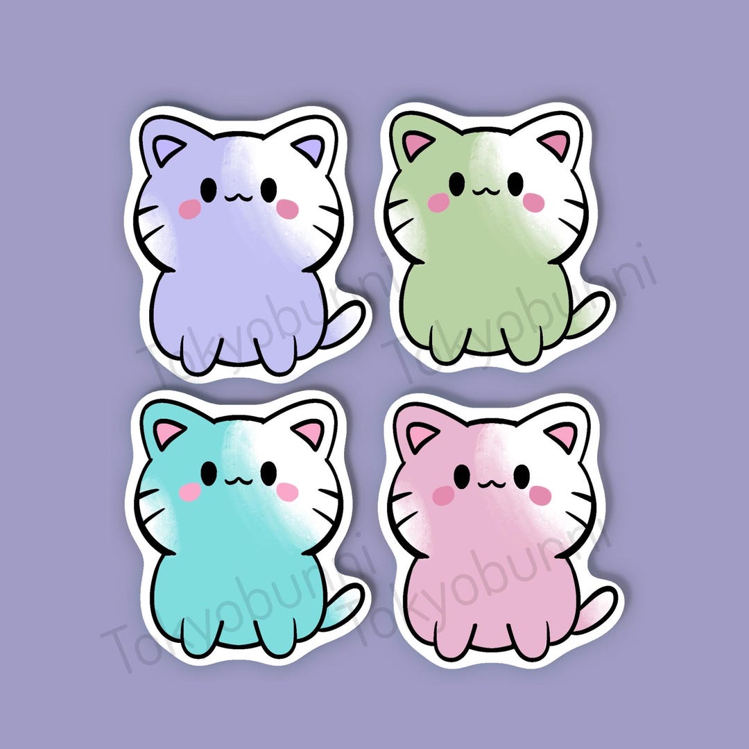 Pastel Kawaii Cat Vinyl Stickers - Etsy