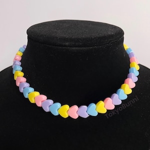 Hearts Rainbow Beaded Fairy Kei Pastel Goth Necklace