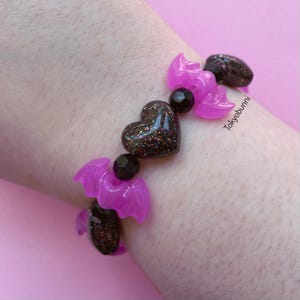 Bat Heart Chunky Bracelet Glow in The Dark Bats Halloween Creepy Cute Goth