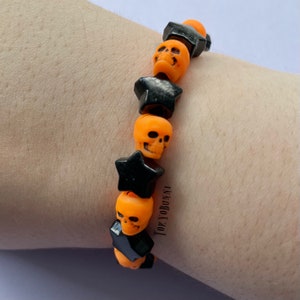 Orange Skull Black Star Punk Pastel Goth Beaded Bracelet