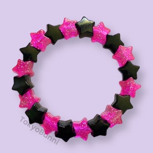 Punk schwarz und rosa Glitzer Stern Armband