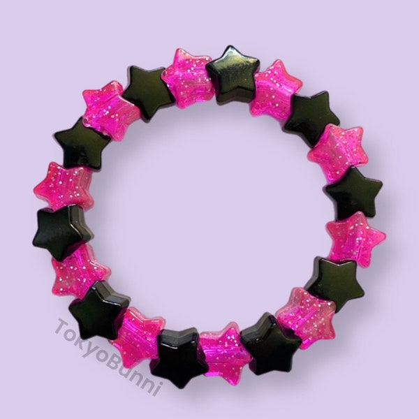 Punk Black and Pink Glitter Star Bracelet