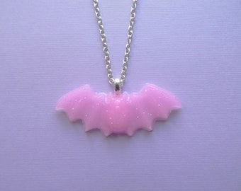 Shimmer pink  Pastel Goth Kawaii Bat Necklace