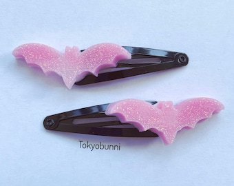 Pink Bat Hair Clips with Black Clips