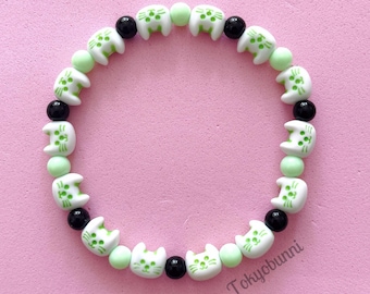 Green Black Cat  Bead Bracelet