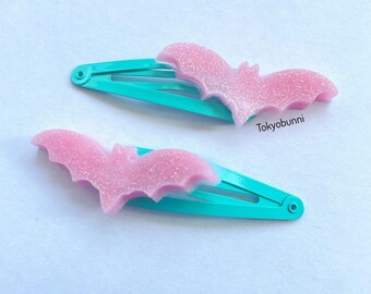 Pink Bat Hair Clips with Mint Clips