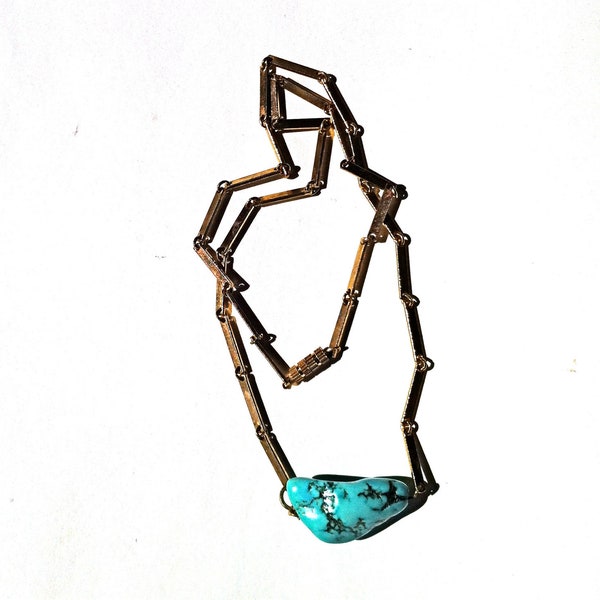 CHEVRON howlite nugget necklace - turquoise jewelry, art deco chain, southwest prairie assemblage - vintage chain & gemstone