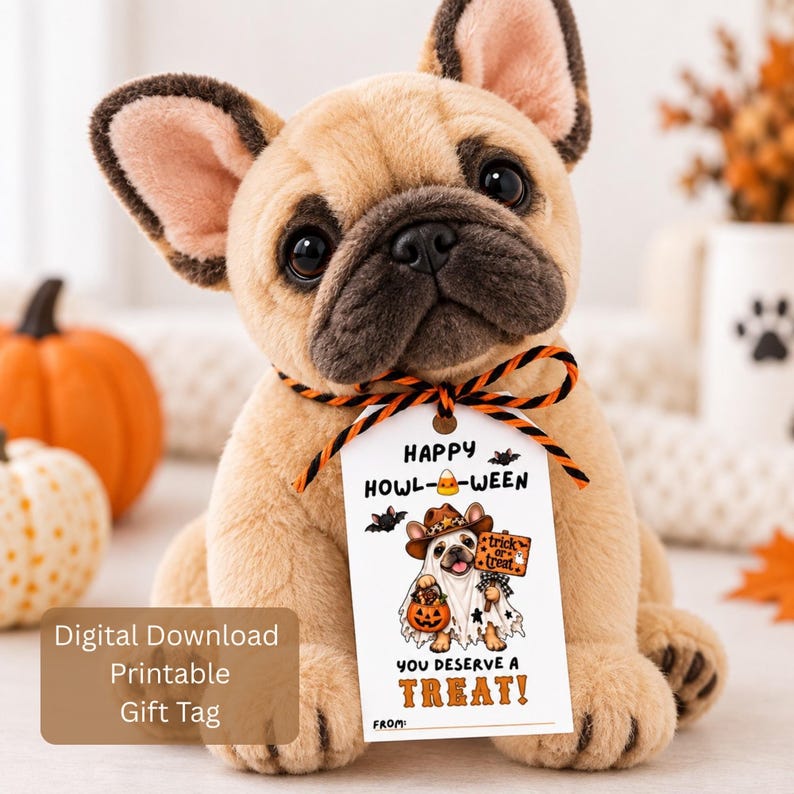 French Bulldog Halloween Dog Treat Tags, Printable Pet Gift Tags, Trick ...