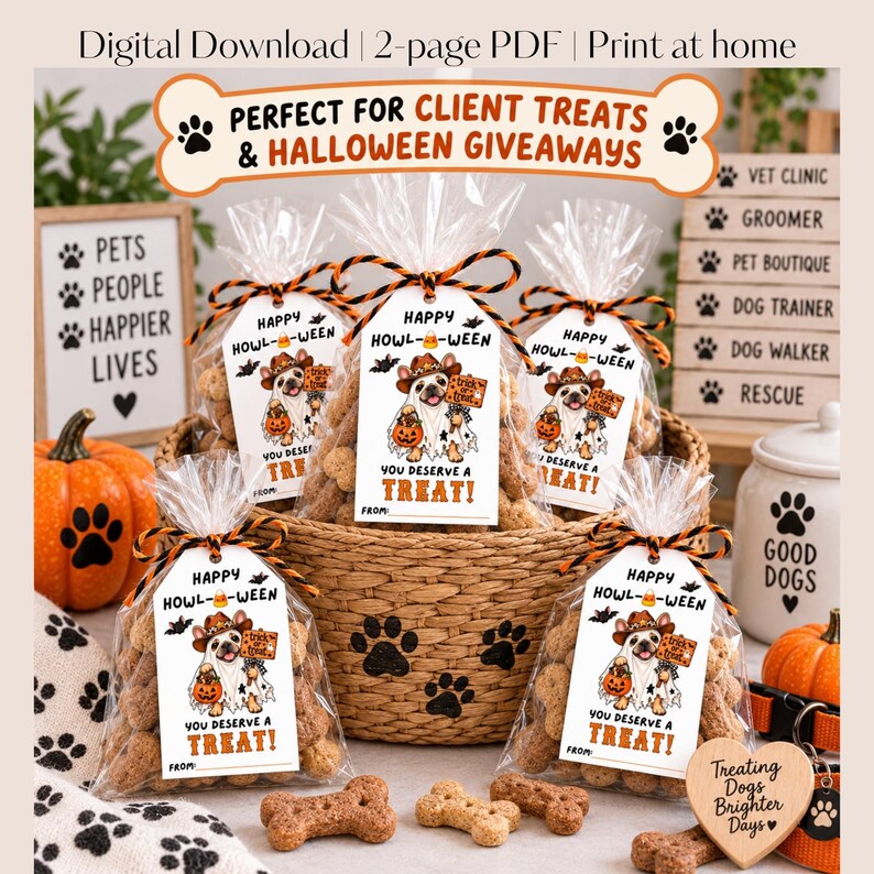 French Bulldog Halloween Dog Treat Tags, Printable Pet Gift Tags, Trick ...
