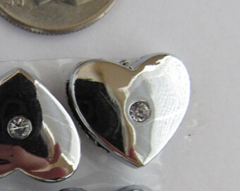 5 Pieces Silver and Rhinestone SLIDE CHARM HEART 8mm
