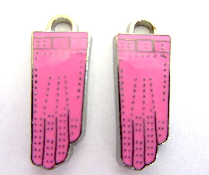 6 pieces Hot Pink Enamel Glove Charm Pendants image 3