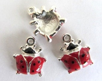 5 Pieces Enamel LADYBUG Charm Pendants