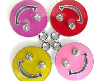 Set of 4 pieces Intense color Enamel and Rhinestone SMILEY FACE Charm Pendants