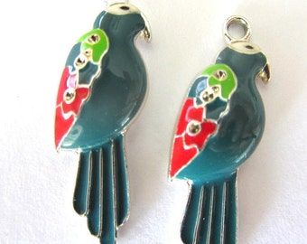 4 pieces Dark Blue and Multi-colored wing PARROT Charm Pendants