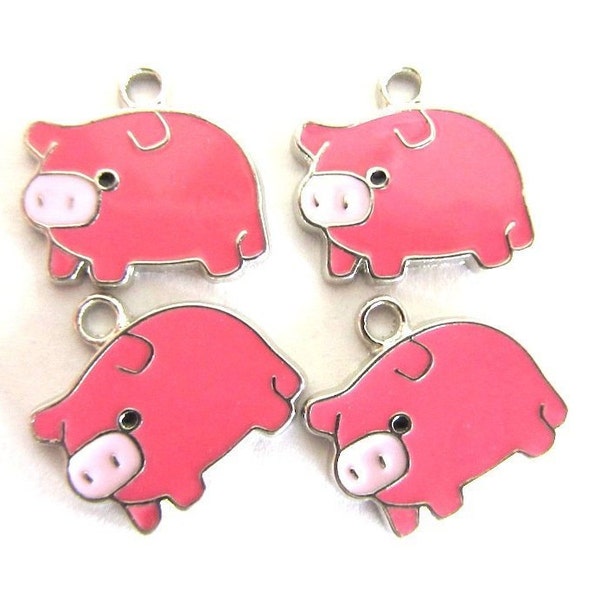 5 Pieces Enamel Pink Pigs Charm Pendants