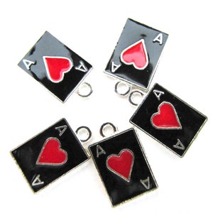 5 pcs. enamel ACE OF HEARTS Card Charm Pendant image 1