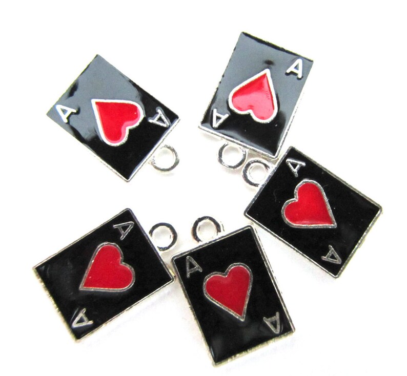 5 pcs. enamel ACE OF HEARTS Card Charm Pendant image 1