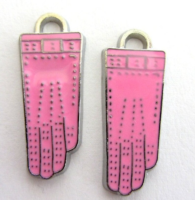 6 pieces Hot Pink Enamel Glove Charm Pendants image 1
