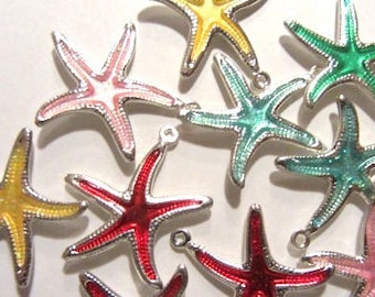 5 pieces MIXED COLOR Brass STARFISH Charm Pendants