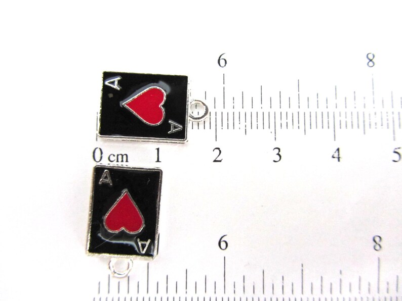 5 pcs. enamel ACE OF HEARTS Card Charm Pendant image 3