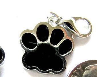 5 Pieces Black Enamel PAW with Lobster Claw Clasp