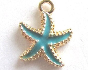 4 Pieces Enamel SkyBlue Starfish with Light Gold