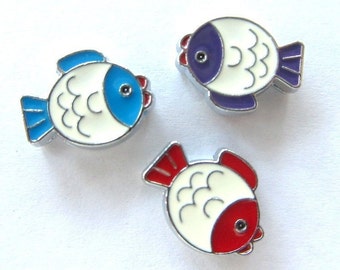 5 Pieces, Mixed Color, Enamel, FISH, Slide Charms 8mm