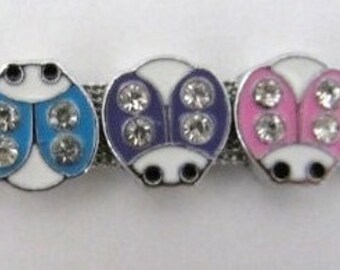 5 pieces RHINESTONE LADYBUG Slide Charms 8mm