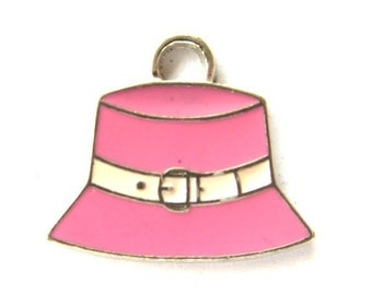 4 Pieces Pink Enamel Hat Charm Pendants