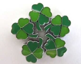 5 pieces Enamel SHAMROCK SLIDE CHARMS 8mm