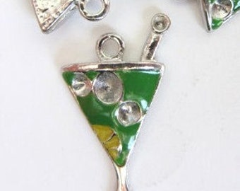 3 pieces GREEN COCKTAIL GLASS Charm Pendant