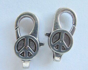 5 Pieces Peace Sign Lobster Claw Clasp in Antique Tibetan Silver 28 x 14
