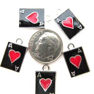 5 pcs. enamel ACE OF HEARTS Card Charm Pendant image 2