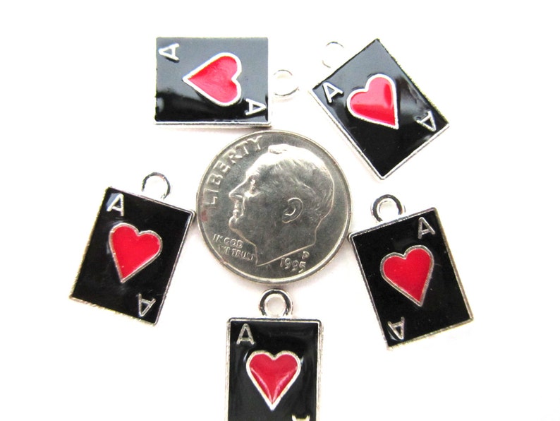 5 pcs. enamel ACE OF HEARTS Card Charm Pendant image 2