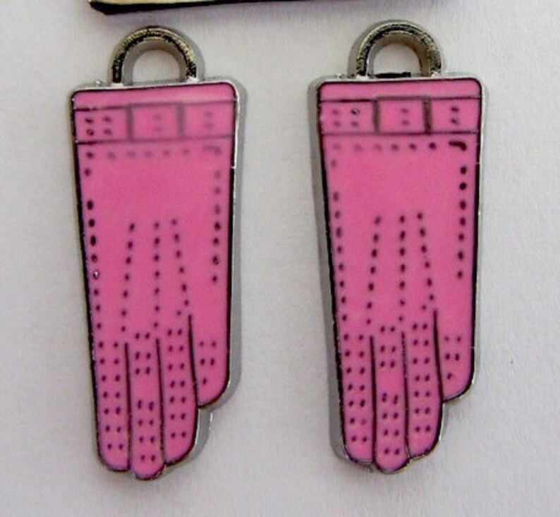 6 pieces Hot Pink Enamel Glove Charm Pendants image 4