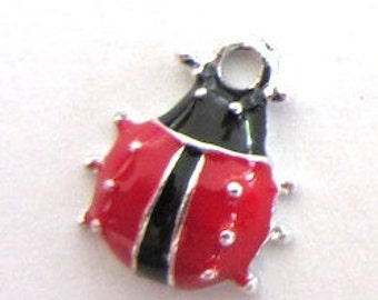 5 pieces Enamel Red and Black Ladybug Charm Pendants