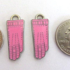 6 pieces Hot Pink Enamel Glove Charm Pendants image 2