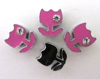 5 pieces Hot Pink FLOWER with Rhinestone Slide Charm 8mm