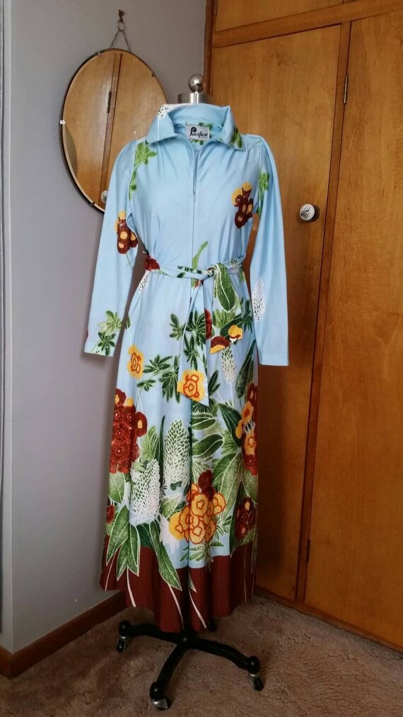 Hawaiian Palazzo Jumpsuit Zip Front Tie Waist Smal