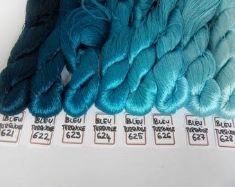 Fils de soie BLEU TURQUOISE pour broderie